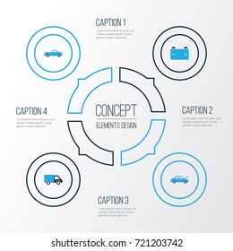 Automobile Colorful Icons Set. Collection Of Pickup, Lorry, Battery And Other Elements. Also Includes Symbols Such As Fixing, Carriage, Battery.