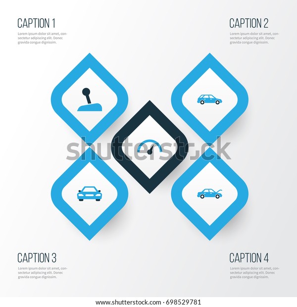 Automobile Colorful Icons\
Set. Collection Of Auto Hood, Gear Lever, Station Wagon And Other\
Elements. Also Includes Symbols Such As Speedometer, Station,\
Gear.