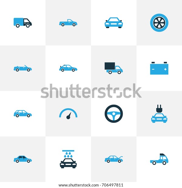 Automobile Colorful Icons Set. Collection Of Van,\
Pickup, Speedometer And Other Elements. Also Includes Symbols Such\
As Battery, Pickup,\
Hood.