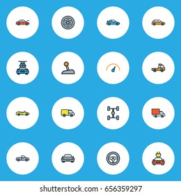 Automobile Colorful Outline Icons Set. Collection Of Electric, Auto, Sport And Other Elements. Also Includes Symbols Such As Level, Wheel, Electric.