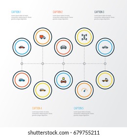 Automobile Colorful Outline Icons Set. Collection Of Electric, Machine, Speed And Other Elements. Also Includes Symbols Such As Suv, Electric, Van.
