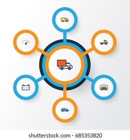 Automobile Colorful Outline Icons Set. Collection Of Track, Pickup, Sedan And Other Elements. Also Includes Symbols Such As Speed, Drive, Track.