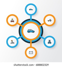 Automobile Colorful Outline Icons Set. Collection Of Pickup, Cabriolet, Sedan And Other Elements. Also Includes Symbols Such As Car, Battery, Automatic.