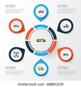 Automobile Colorful Outline Icons Set. Collection Of Machine, Cabriolet, Bonnet And Other Elements. Also Includes Symbols Such As Prime, Track, Cabriolet.