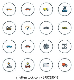 Automobile Colorful Outline Icons Set. Collection Of Washing, Van, Electric And Other Elements. Also Includes Symbols Such As Pickup, Speed, Gear.