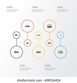 Automobile Colorful Outline Icons Set. Collection Of Automobile, Speed, Machine And Other Elements. Also Includes Symbols Such As Counter, Garage, Automobile.