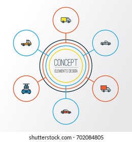 Automobile Colorful Outline Icons Set. Collection Of Washing, Truck, Van And Other Elements. Also Includes Symbols Such As Suv, Pickup, Automobile.