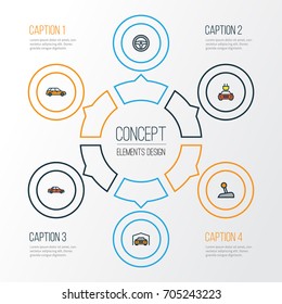 Automobile Colorful Outline Icons Set. Collection Of Rudder, Electric, Machine And Other Elements. Also Includes Symbols Such As Automobile, Level, Sedan.