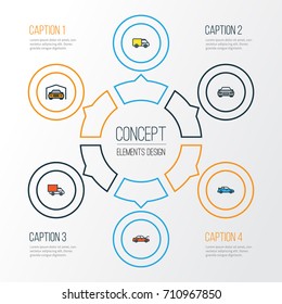Automobile Colorful Outline Icons Set. Collection Of Bonnet, Cabriolet, Truck And Other Elements. Also Includes Symbols Such As Sport, Garage, Automobile.
