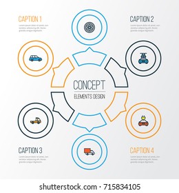 Automobile Colorful Outline Icons Set. Collection Of Washing, Pickup, Van And Other Elements. Also Includes Symbols Such As Water, Wheel, Van.
