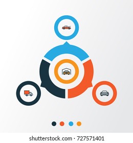 Automobile Colorful Outline Icons Set. Collection Of Bonnet, Shed, Van And Other Elements. Also Includes Symbols Such As Bonnet, Garage, Sedan.