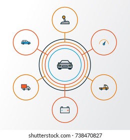 Automobile Colorful Outline Icons Set. Collection Of Van, Pickup, Speed And Other Elements. Also Includes Symbols Such As Car, Track, Prime.
