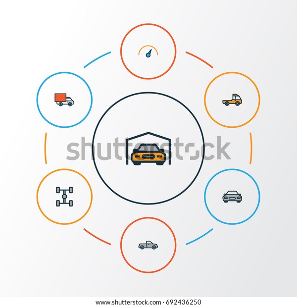 Automobile Colorful Outline Icons Set.\
Collection Of Speed, Automobile, Shed And Other Elements. Also\
Includes Symbols Such As Car, Carcass,\
Counter.