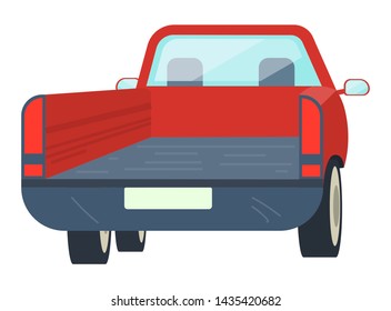 Automobile for delivery products, agricultural vehicle, transportation equipment. Back view of empty rustic auto, farming technology, machine vector
