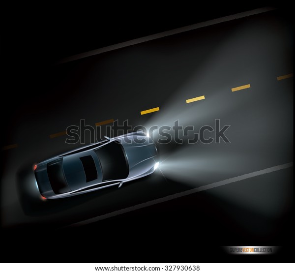 暗い夜道を走る自動車 高品質のベクターイラスト のベクター画像素材 ロイヤリティフリー