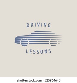 Automobile driving school vector logo, sign,  emblem. Silhouette of car graphic design element. Driving lessons concept illustration, insignia, sticker, banner