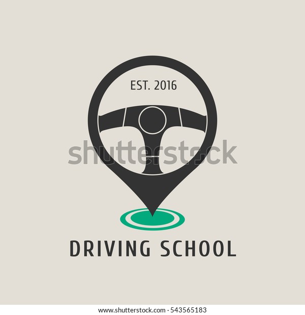 Automobile driving school vector logo, emblem.\
Steering wheel design\
element