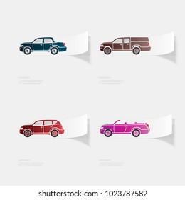 Automobile. Flat sticker with shadow on white background. Vector illustration