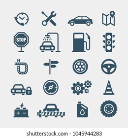Automobile flat vector icons set. Car flat vector icons set. Car service flat vector icons set. Autoparts flat vector icons set