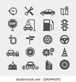 Automobile flat vector icons set. Car flat vector icons set. Car service flat vector icons set. Autoparts flat vector icons set