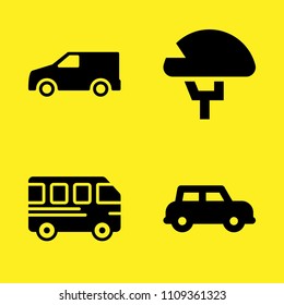 automobile, helmet, bus and van vector icon set. Sample icons set for web and graphic design