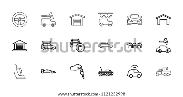 Automobile icon.
collection of 18 automobile outline icons such as garage, car wash,
car music, hand with key, truck with hook. editable automobile
icons for web and
mobile.
