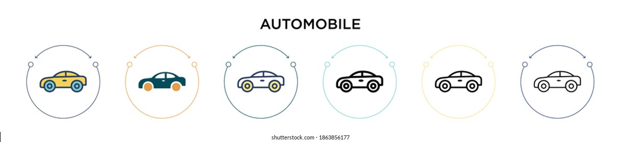 Automobile icon in filled, thin line, outline and stroke style. Vector illustration of two colored and black automobile vector icons designs can be used for mobile, ui, web