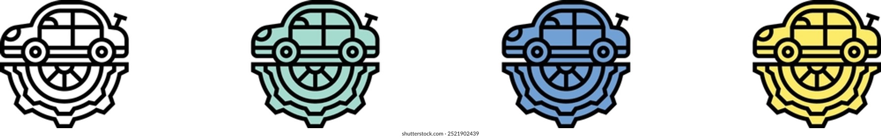 automobile icon. Outline, Green, Blue and Yellow Style Design Isolated On White Background