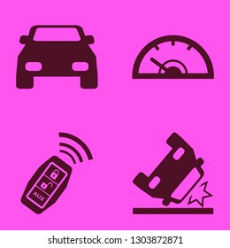 automobile icon set with car accident, car key signal and speedometer vector illustration