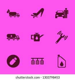 automobile icon set with car oil, woman shoe on the pedal and diagnostycs wrench vector illustration