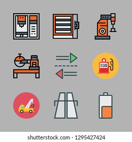 automobile icon set. vector set about highway, transfer, crane and industrial robot icons set.