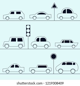  Automobile icons. Collection of cars in the outline style.