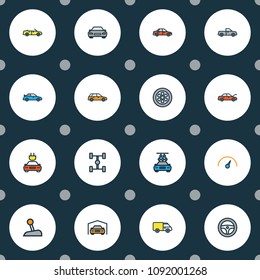 Automobile icons colored line set with gear, sport, garage and other shed elements. Isolated vector illustration automobile icons.