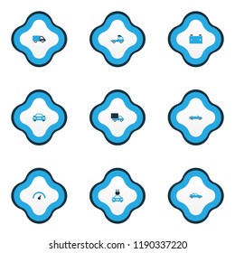 Automobile icons colored set with chronometer, van, auto and other truck elements. Isolated vector illustration automobile icons.
