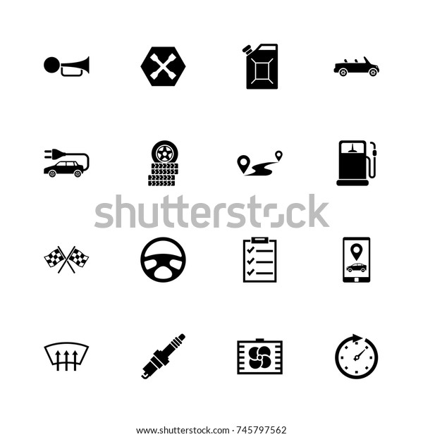 Automobile icons - Expand to any size -\
Change to any colour. Flat Vector Icons - Black Illustration on\
White Background.