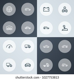 Automobile icons line style set with truck, automobile, prime-mover and other sedan elements. Isolated vector illustration automobile icons.