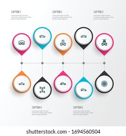 Automobile icons line style set with automobile, station wagon, pickup and other carcass elements. Isolated vector illustration automobile icons.
