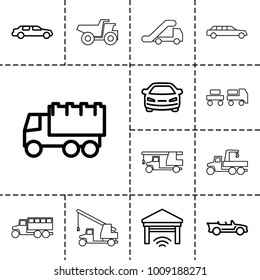 Automobile icons. set of 13 editable outline automobile icons such as car, truck, cabriolet, garage