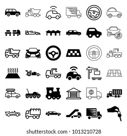 Automobile icons. set of 36 editable filled and outline automobile icons such as taxi, toy car, train toy, garage, hand with key, heating system in car, steering wheel, car