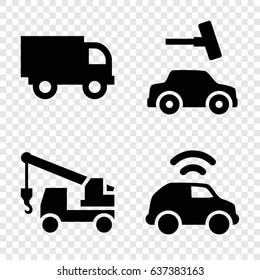 Automobile icons set. set of 4 automobile filled icons such as car wash, truck with hook, car