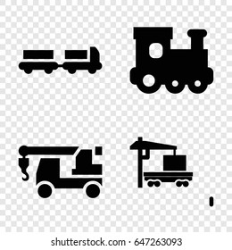 Automobile icons set. set of 4 automobile filled icons such as truck with luggage, train toy, truck with hook