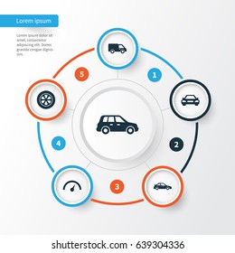 Automobile Icons Set. Collection Of Auto, Wheel, Car And Other Elements. Also Includes Symbols Such As Sports, Chronometer, Truck.
