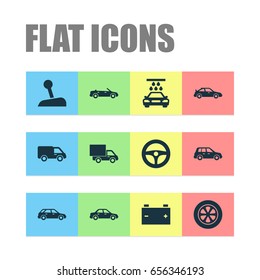 Automobile Icons Set. Collection Of Car, Drive Control, Crossover And Other Elements. Also Includes Symbols Such As Wash, Gear, Tire.