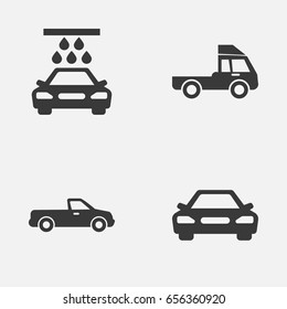 Automobile Icons Set. Collection Of Carriage, Van, Transport Cleaning And Other Elements. Also Includes Symbols Such As Lorry, Truck, Car.