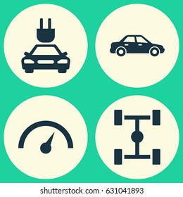 Automobile Icons Set. Collection Of Chronometer, Wheelbase, Plug And Other Elements. Also Includes Symbols Such As Automobile, Speed, Sedan.