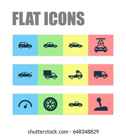 Automobile Icons Set. Collection Of Crossover, Van, Wheel And Other Elements. Also Includes Symbols Such As Automobile, Wash, Speed.