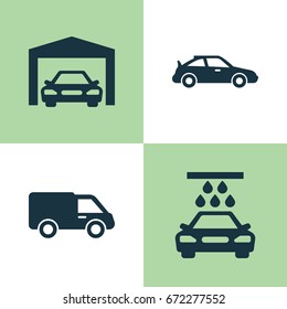 Automobile Icons Set. Collection Of Crossover, Transport Cleaning, Repairing And Other Elements. Also Includes Symbols Such As Repairing, Lorry, Auto.