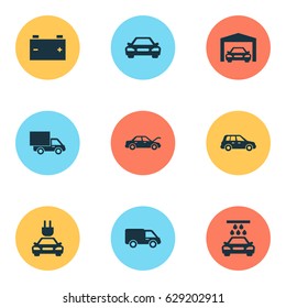 Automobile Icons Set. Collection Of Fixing, Plug, Transport Cleaning And Other Elements. Also Includes Symbols Such As Lorry, Automobile, Electric.