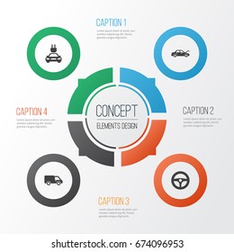 Automobile Icons Set. Collection Of Fixing, Drive Control, Plug And Other Elements. Also Includes Symbols Such As Auto, Control, Truck.