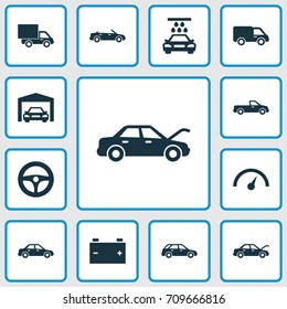 Automobile Icons Set. Collection Of Fixing, Transport Cleaning, Carriage And Other Elements. Also Includes Symbols Such As Fixing, Wagon, Lorry.